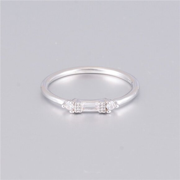 Silver White Chic Rectangle Round Gems Dainty Ring for Women, VIP179 - Picture 3 of 4
